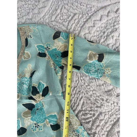 Style & Co Mint Green Floral V Neck Blouse Women's Size 8 Hidden Zip Cls - Picture 5 of 11